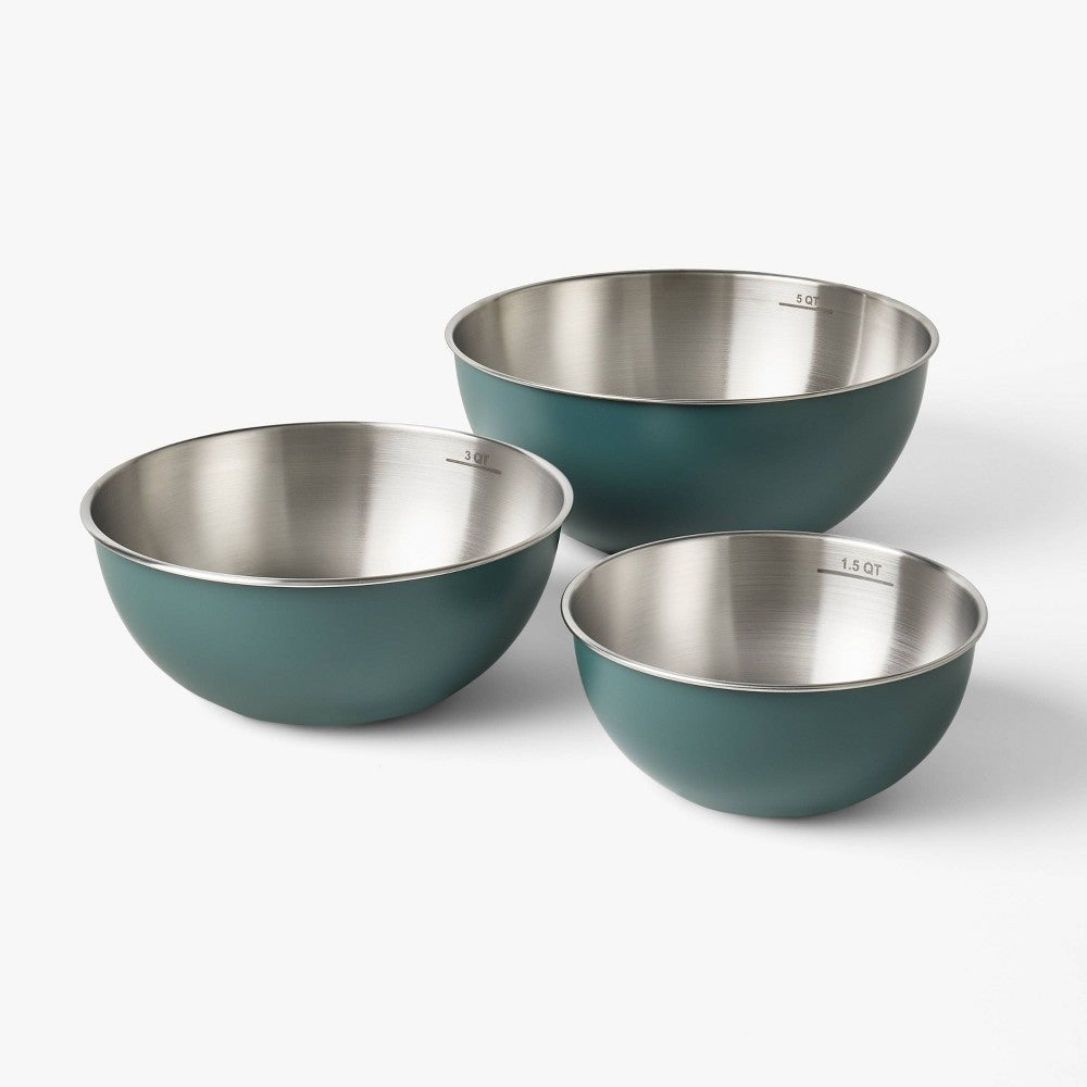 3pc Stainless Steel Mixing Bowls Matte Green - Figmint™ - Bellso